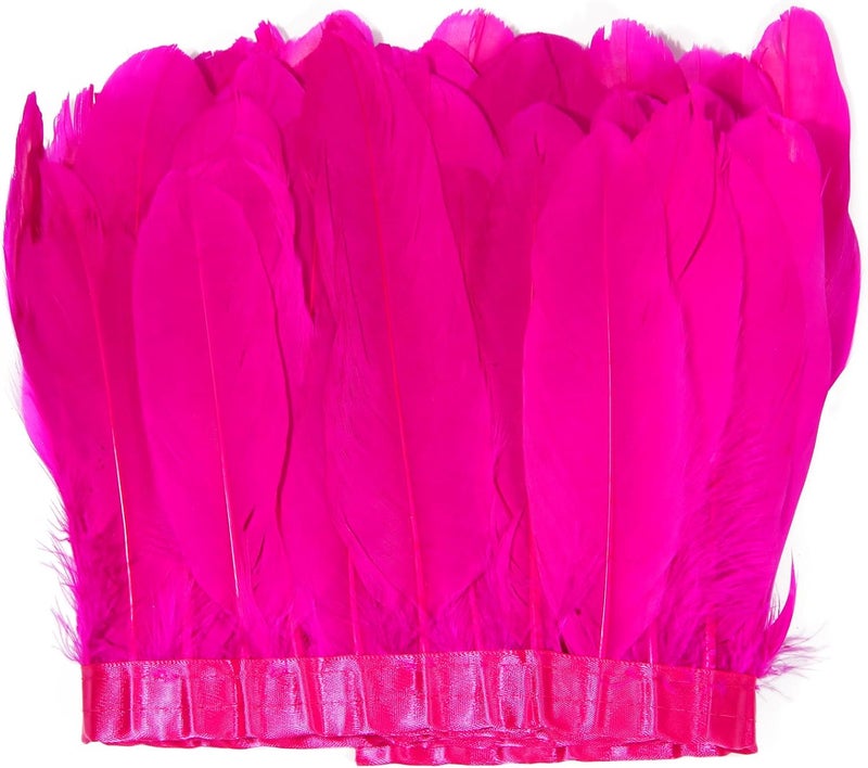 MAOFENG 2 Yards Natural Goose Feathers Trim Sewing Fringe Fashion Dress Sewing 6-8inch for DIY Handicrafts Costumes Decoration,Rose Red - Image 1
